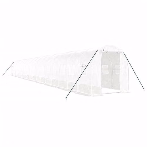 vidaXL White Steel Frame Greenhouse, 36 m², W: 18 m, H: 2 m, D: 2 m