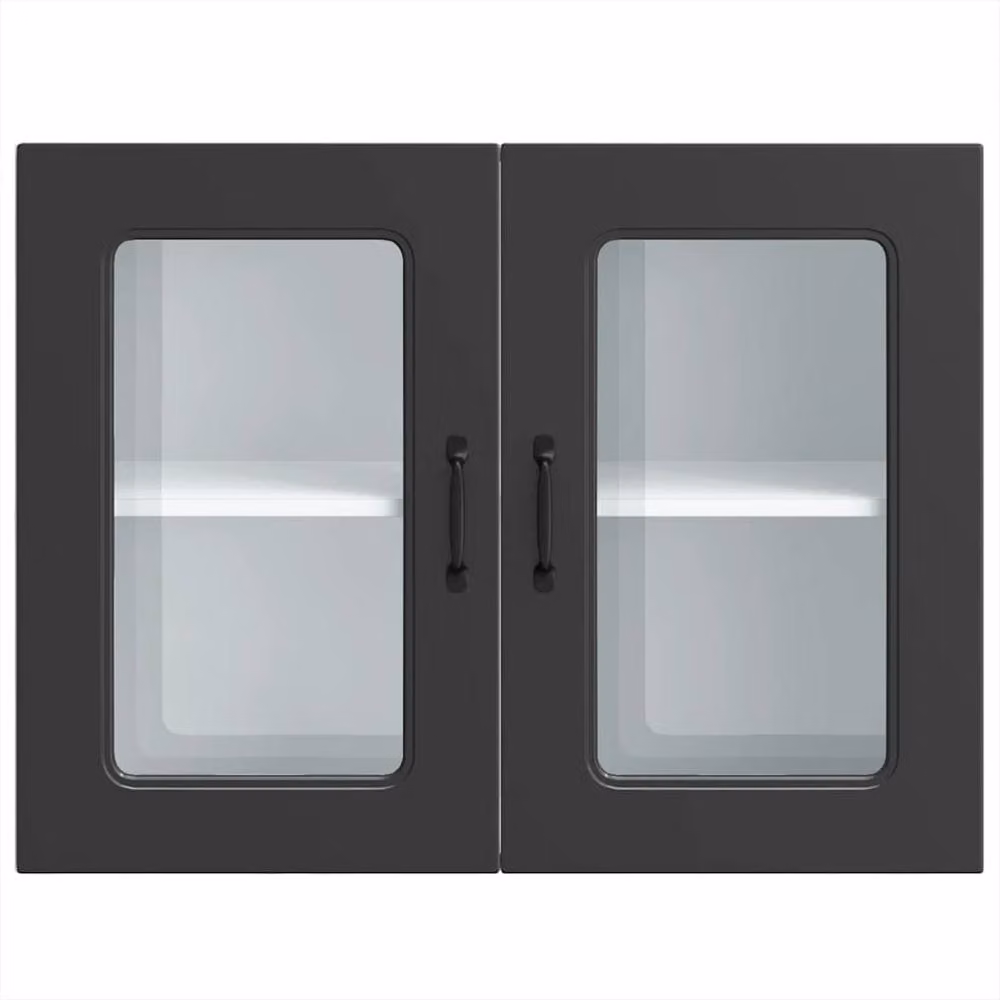 Berkfield Home Kalmar Black Wall Mounted Kitchen Cabinet with Glass Doors and Internal Shelves – 4