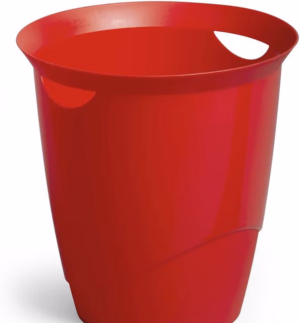 Durable Red Plastic Waste Bin, 16 Litre