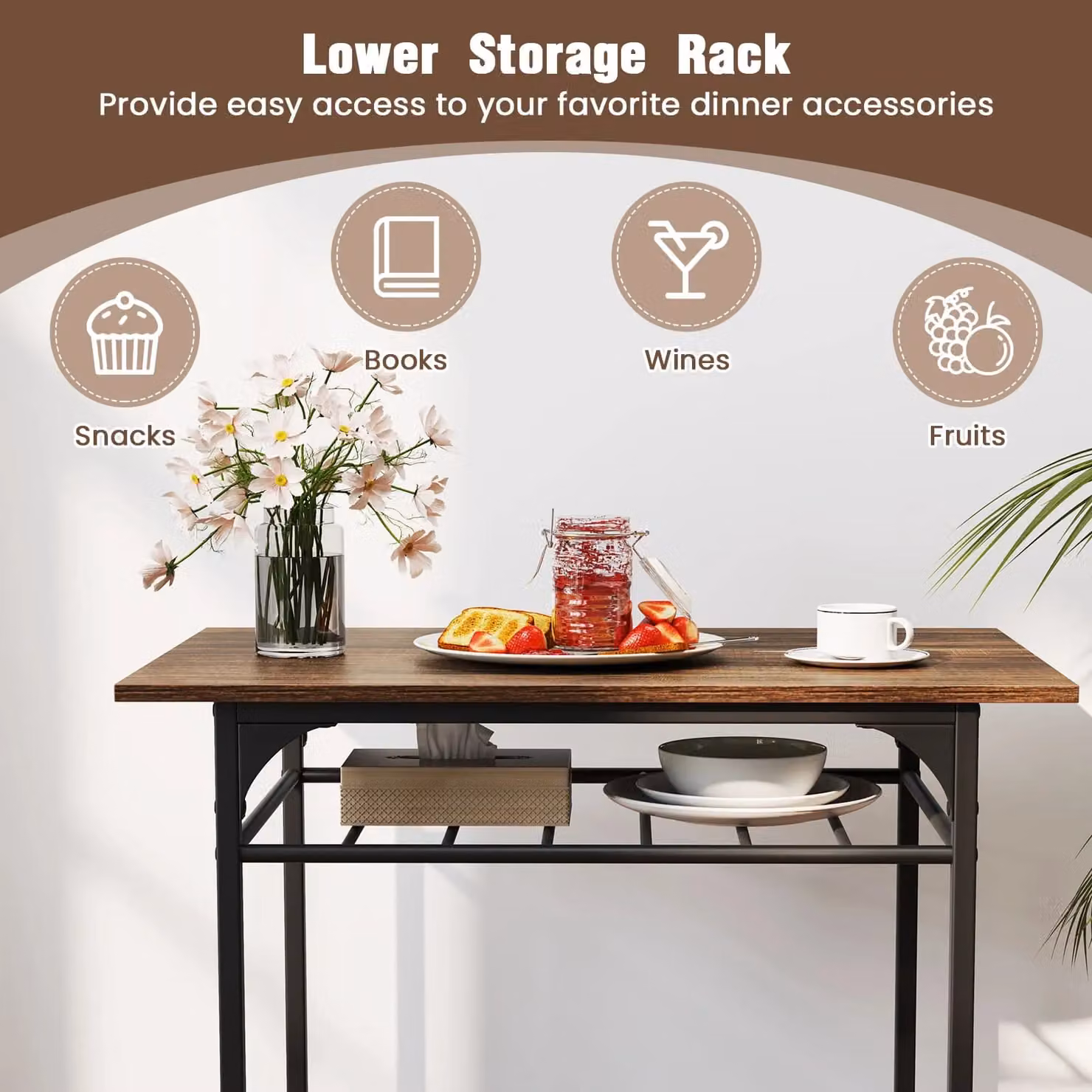 Costway 3-Piece Retro Dining Table and Chair Set in Brown with Wood and Metal Construction – 4