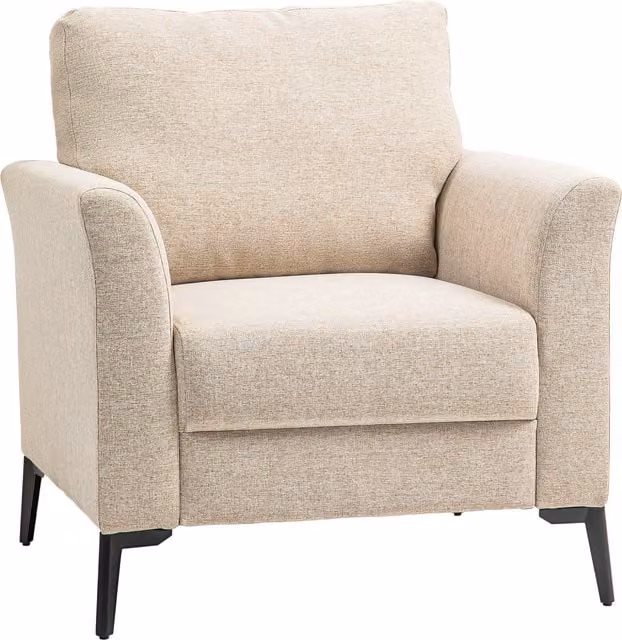 HOMCOM Modern Beige Linen Fabric Upholstered Armchair with Wood Frame and Metal Legs – 1