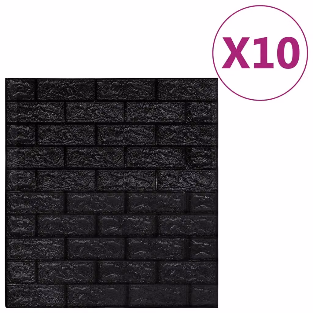 Berkfield Home 3D Self-adhesive Brick Wallpaper, 10 Pieces, Black – 2