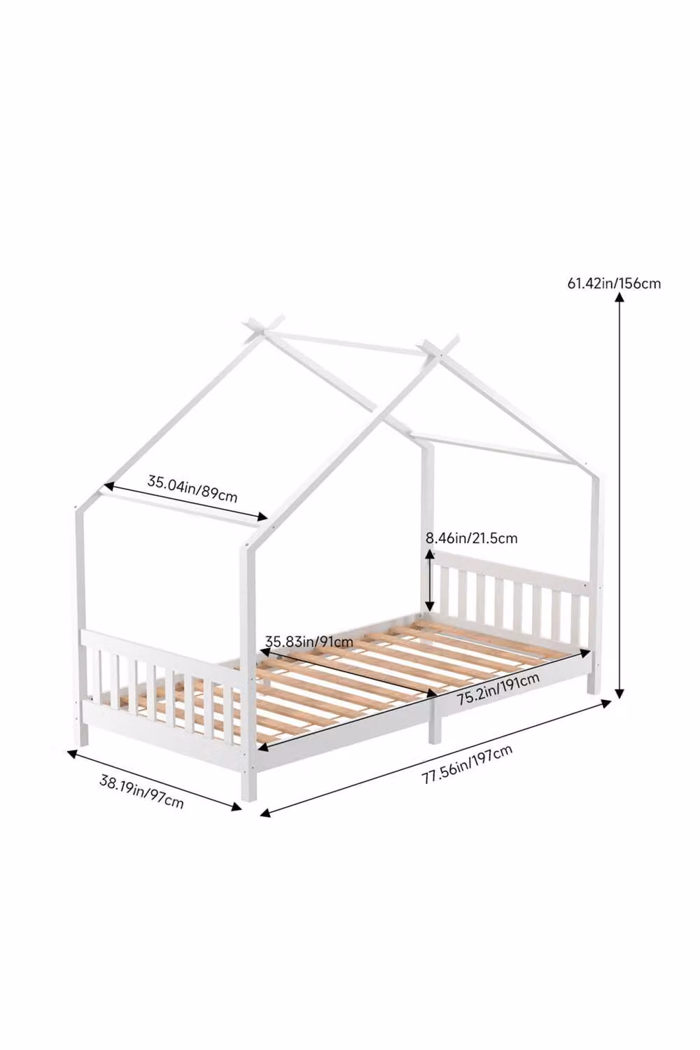 H&O Direct Scandinavian Style Solid Pine Wood Childrens Bed Frame in White, 90 x 190 cm – 2
