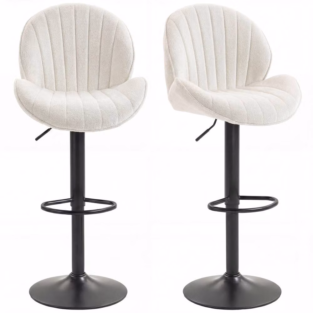 HOMCOM Set of 2 Modern Swivel Counter Height Bar Stools in Beige Bouclé Fabric – 2
