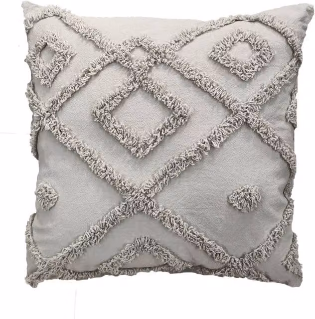 Velosso Diamond Tuft Filled Square Cushion in Grey, W x D: 43 x 43 cm