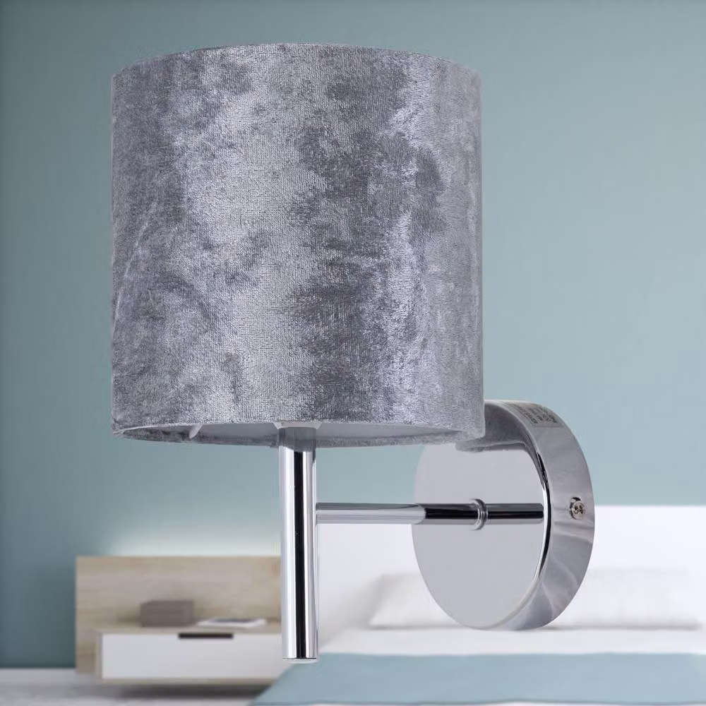 First Choice Lighting Brea Set of 2 Chrome Wall Lights with Grey Fabric Shades – 3
