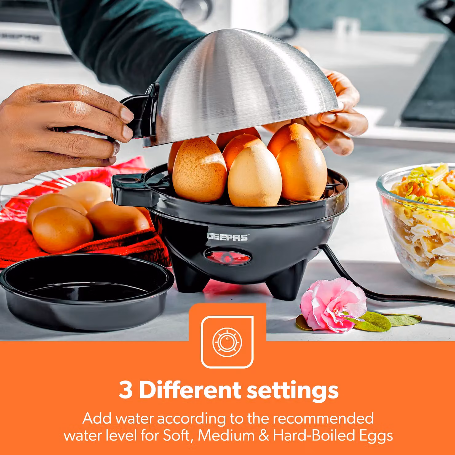 Geepas 3-in-1 Kitchen Combo Set including Egg Boiler Poacher, Panini Sandwich Press and 1.8L Electric Kettle in Silver – 2
