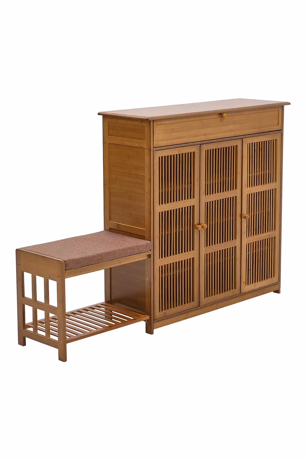 Living and Home Bamboo Entryway Shoe Cabinet with Bench in Brown – 3