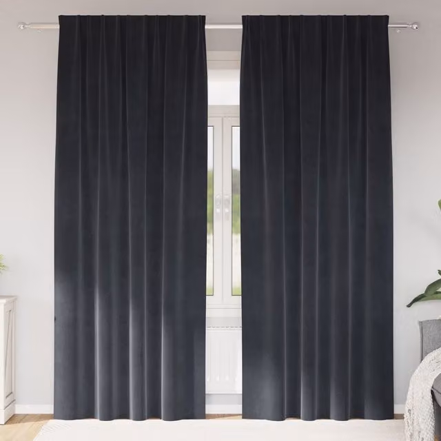 Berkfield Home Dark Grey Velvet Blackout Curtains, 2 Pack, W: 140 cm, H: 225 cm