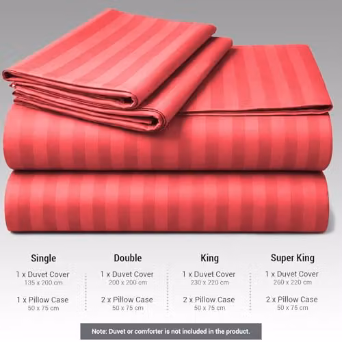 Pamposh Red Embossed Stripe Microfibre Duvet Cover and Pillowcase Set, W/D/H: 200 x 200 cm, Pillowcases: 50 x 75 cm – 2