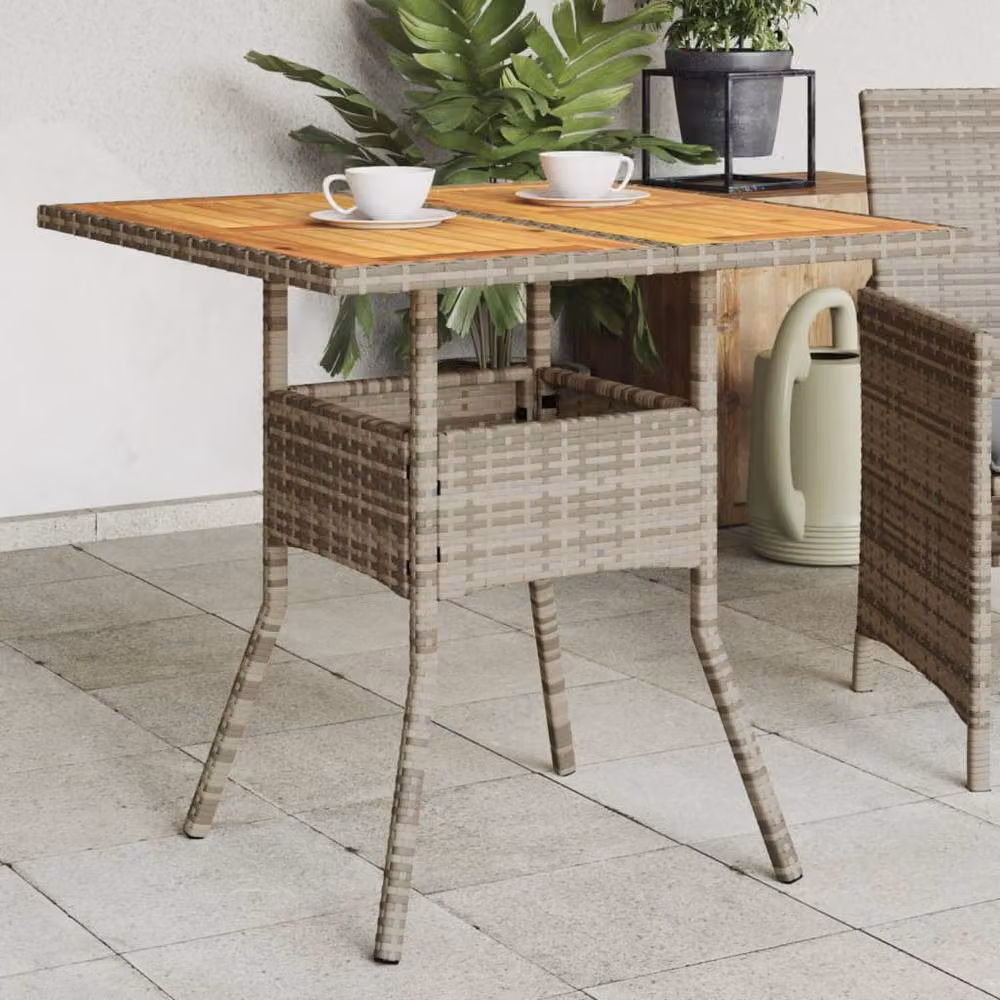 Berkfield Home Grey Poly Rattan Garden Table with Acacia Wood Top, W/D/H: 80 x 80 x 75 cm – 2