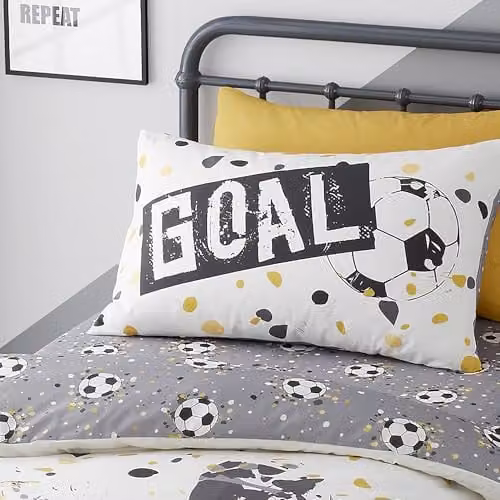 Bedlam Goal Football Reversible Duvet Cover and Pillowcase Set, Gold, W/H: 140 x 200 cm – 2