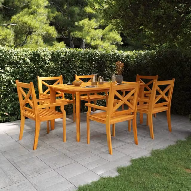 Berkfield Home 7 Piece Rustic Acacia Wood Garden Dining Set in Brown