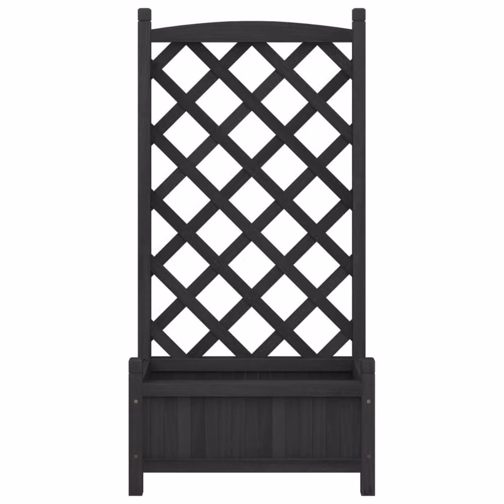 Berkfield Home Black Solid Wood Fir Planter with Trellis – 3