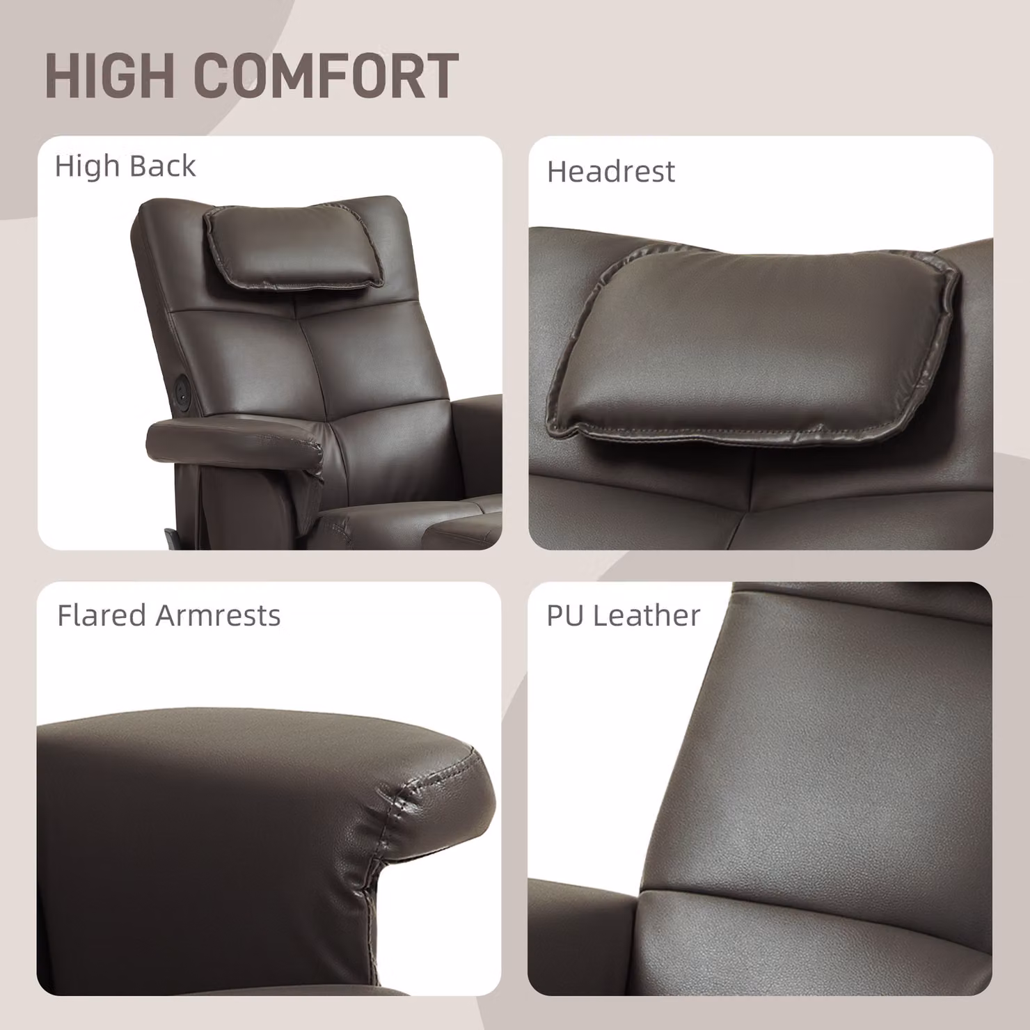 HOMCOM Faux Leather Massage Recliner Chair with Storage Ottoman in Brown – 8