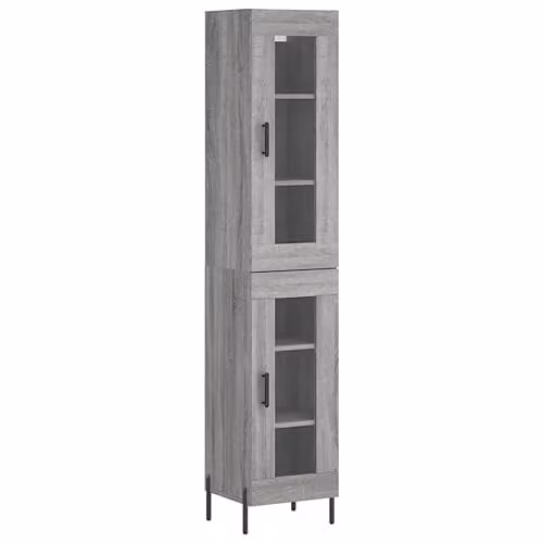 vidaXL Modern Grey Sonoma Highboard with Glass Hinged Doors and Internal Shelves, W/D/H: 34.5 x 34.5 x 180 cm – 1