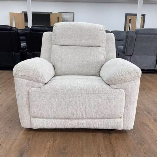Stratus Interiors Owen Electric Recliner Sofa in Beige Fabric with USB Charging – 1