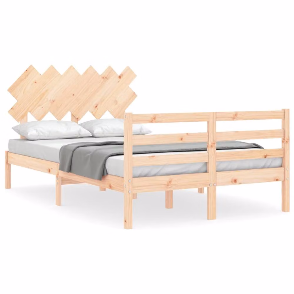 Berkfield Home Beautiful Small Double Solid Wood Bed Frame with Headboard in Brown, W/D/H: 120 x 200 cm – 2