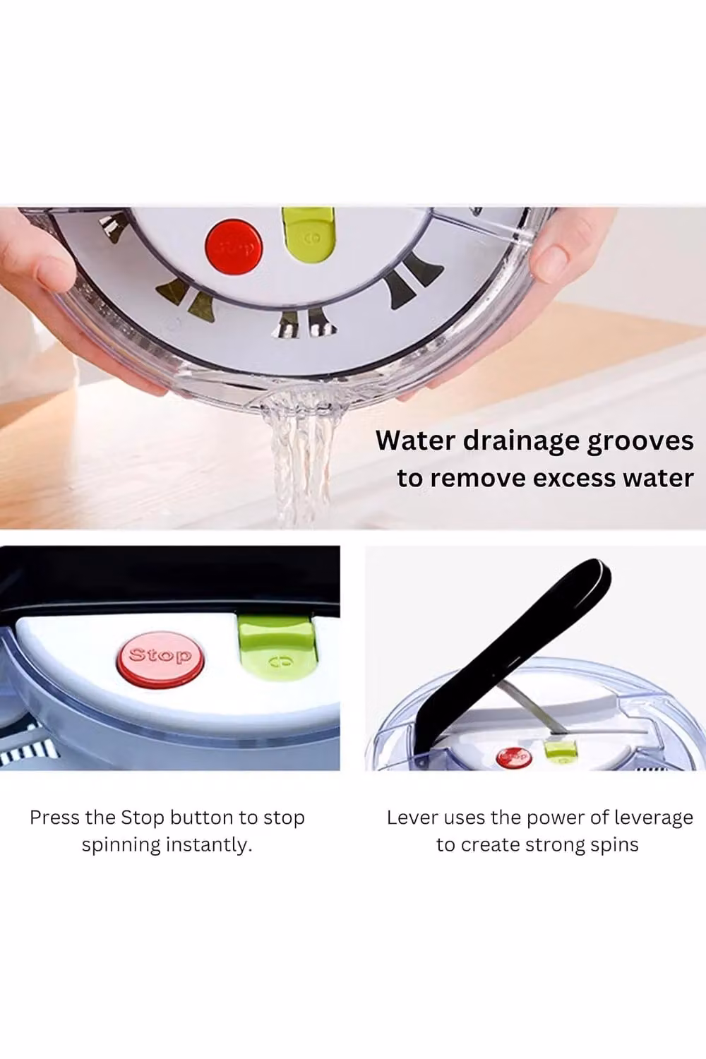 Living and Home 5L Manual Salad Spinner Vegetable and Fruit Washer Drainer Bowl in Black – 3