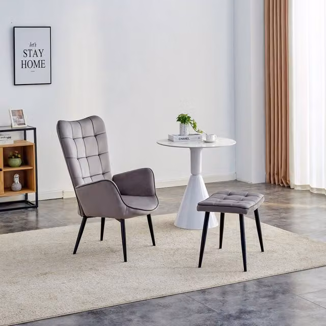 Kosy Koala Modern Velvet Accent Lounge Chair with Ottoman in Grey