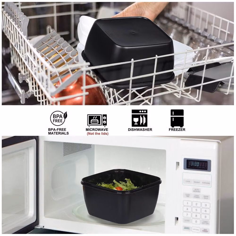 Greentainer Salad Container and Lunch Box with 3 Compartments and Spoon, Black, 52 oz – 7