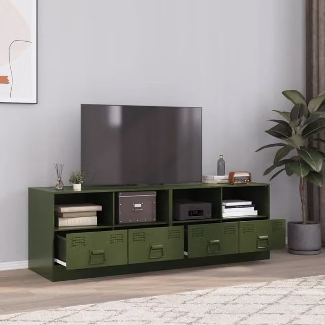 Berkfield Home Set of 2 Metal TV Cabinets in Olive Green, W/D/H: 67 x 39 x 44 cm – 1