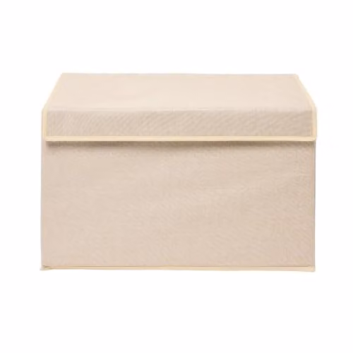 OHS Foldable Fabric Storage Box with Lid and Handles in Beige/Sand, W/D/H: 37.0 x 37.0 x 64.0 cm