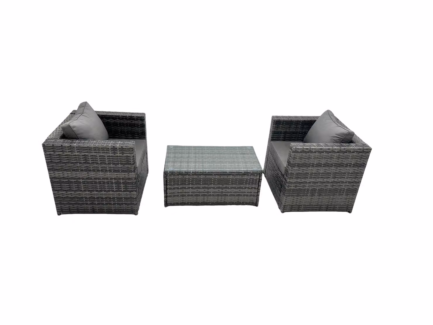 Fimous Modern Rattan Garden Furniture Set with Lounge Armchairs and Outdoor Coffee Table in Grey – 2