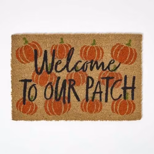 Homescapes Pumpkin Patch Coir Doormat, Orange and Black, W/D: 60 x 40 cm