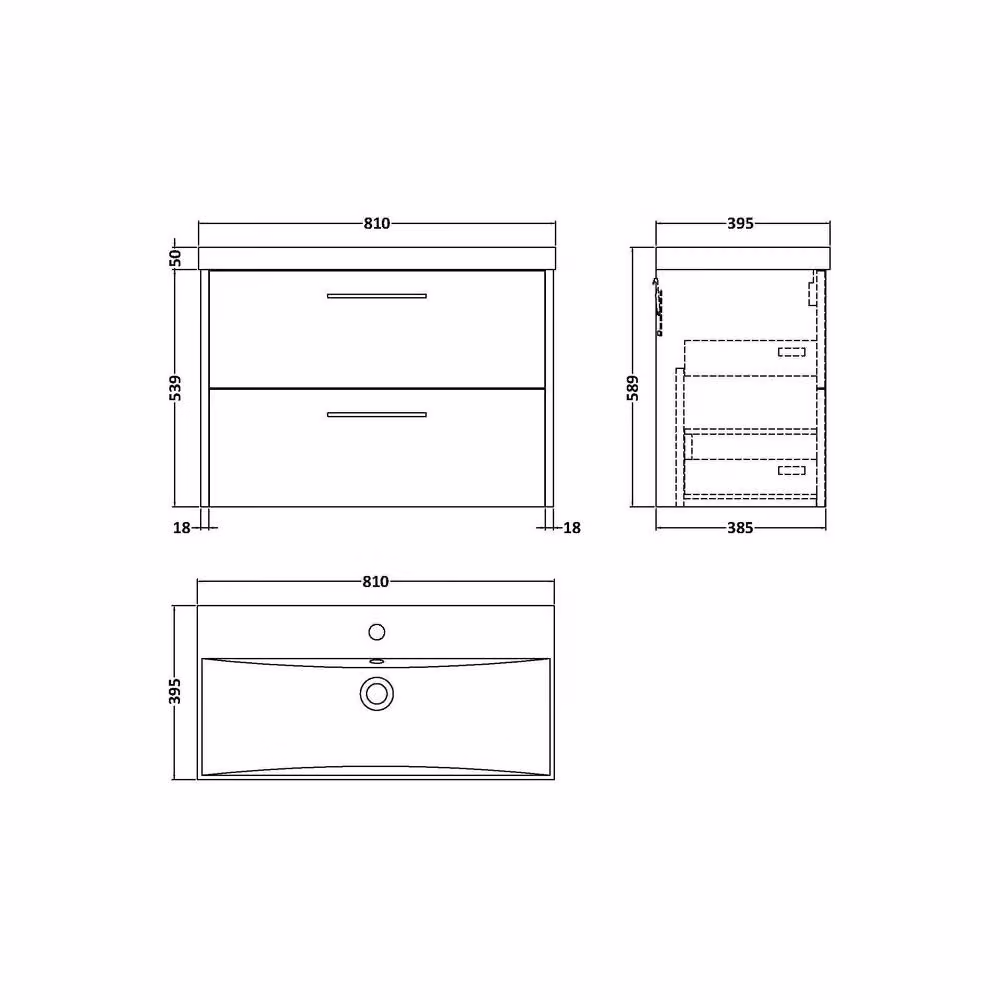 Balterley Winshill Contemporary 2 Drawer Wall Hung Vanity Basin Unit, Grey – 3