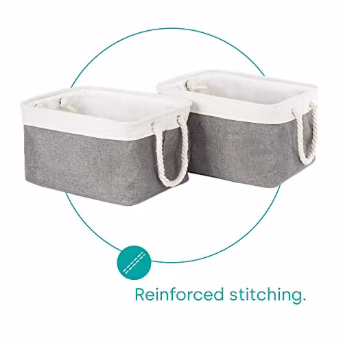 LIVIVO Set of 2 Grey Fabric Storage Baskets with Cotton Rope Handles, 32L Capacity – 4