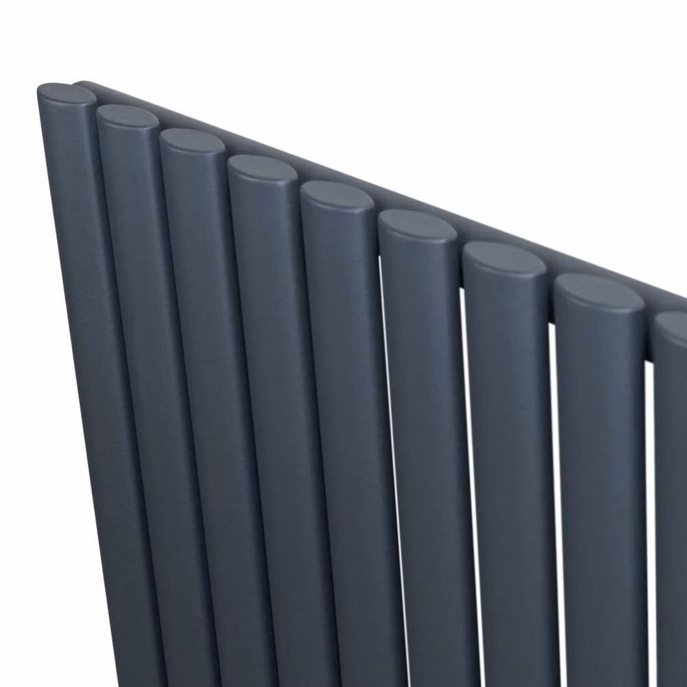 Monstershop Oval Single Column Steel Radiator and Thermostat Valves, Anthracite Grey, H: 160 cm, W: 24 cm – 7