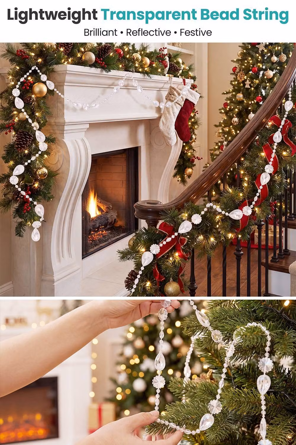 Neel Blue Iridescent Bead Chain Garland, 8m Christmas Decoration in Blue, White and Transparent – 4
