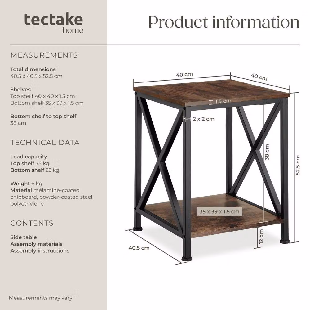 tectake Carlton Industrial Bedside Table in Dark Brown and Black – 5