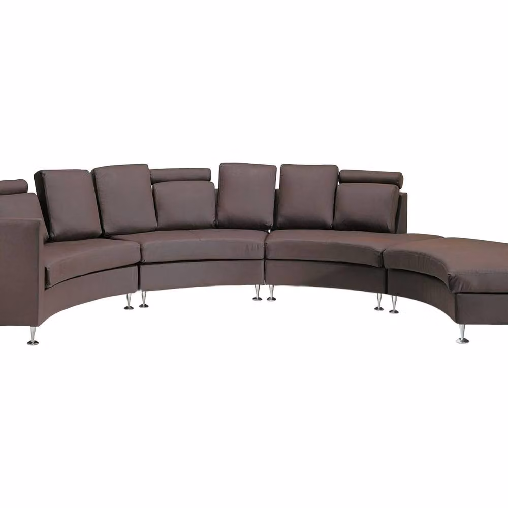 Wyld and Coco Brown Curved Leather 7-Seater Sofa with Adjustable Headrests and Matching Ottoman – 2