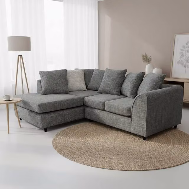 Abakus Direct Jumbo Chenille L-Shaped Corner Sofa with Left Hand Facing Chaise in Grey – 1
