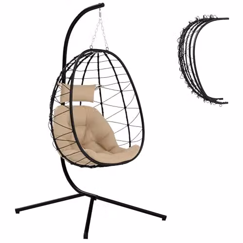 Outsunny Folding Hanging Egg Chair for Outdoor and Indoor Use in Brown or Beige – 1