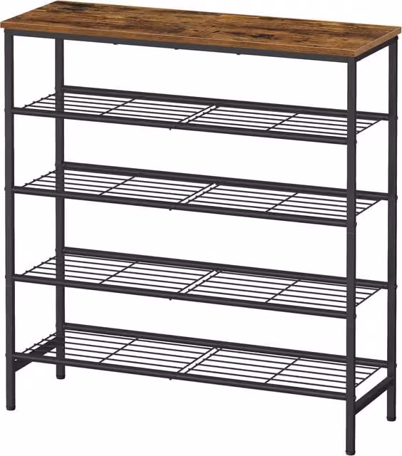 VASAGLE 5-Tier Rustic Brown and Black Metal and Wood Shoe Rack