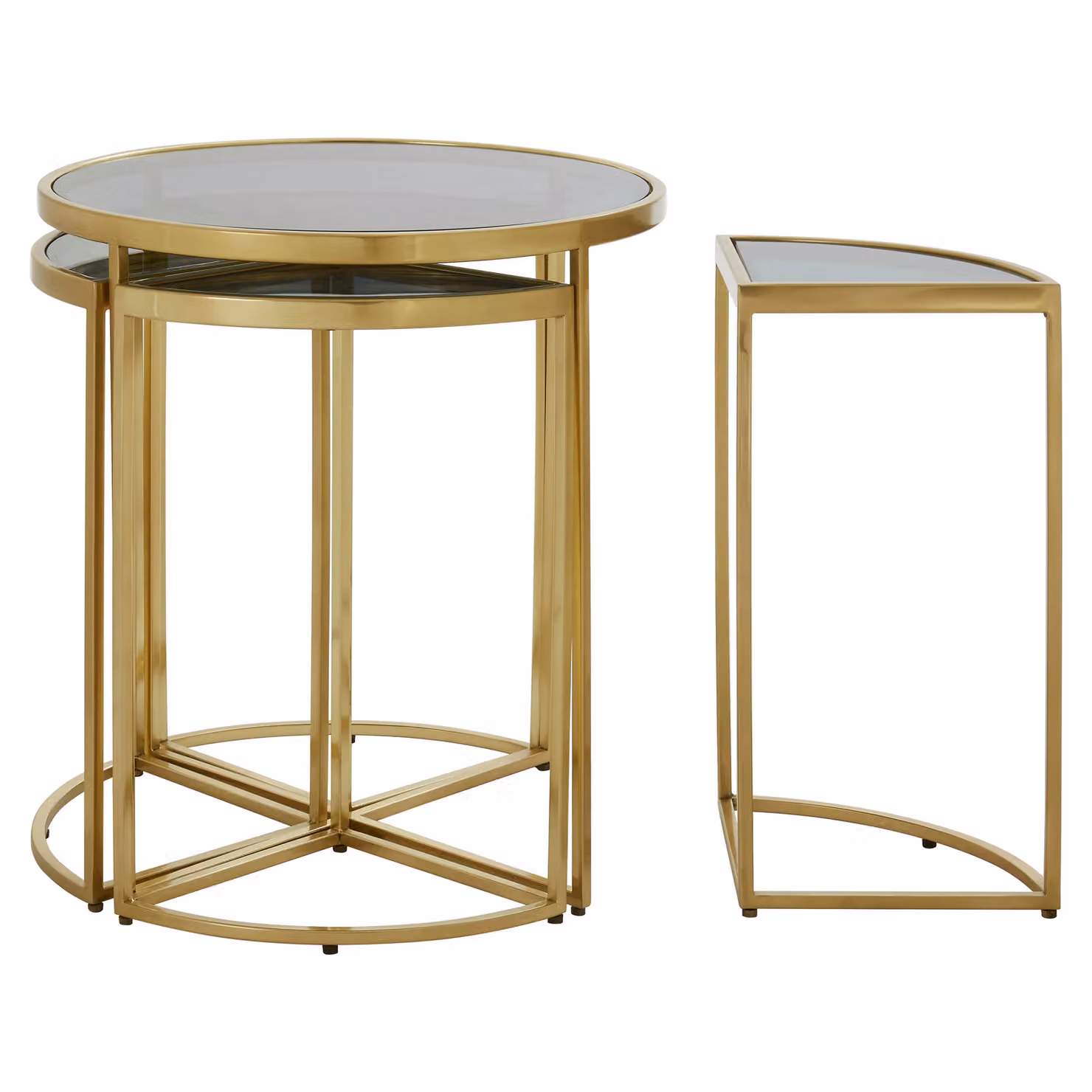 Orsina Modern Round Nesting Tables with Glass Tops in Black and Gold – 2
