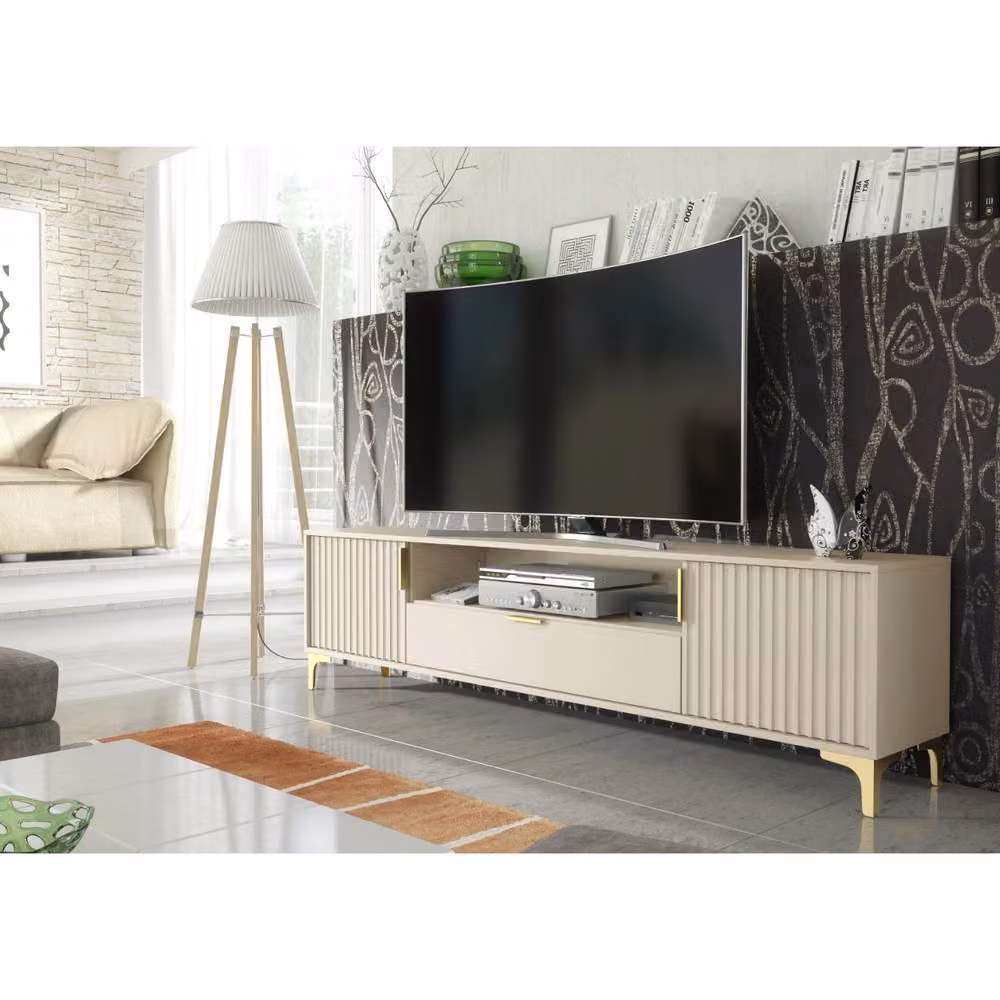 Creative Furniture Tide Crest TV Unit in Cashmere Warm Beige and Gold, W: 200 cm – 5