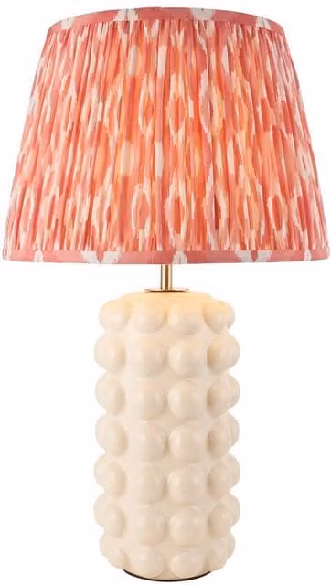 Netlighting Bobble White Table Lamp with Pink Fabric Ikat Shade, Height: 35 cm, B22 – 1
