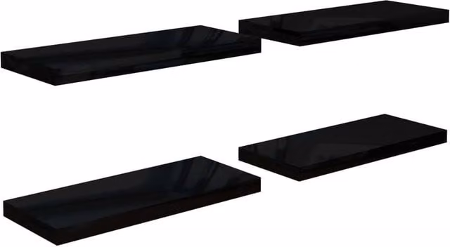 Berkfield Home Set of 4 Floating Wall Shelves in High Gloss Black, W: 60 cm, D: 23.5 cm, H: 4 cm – 1