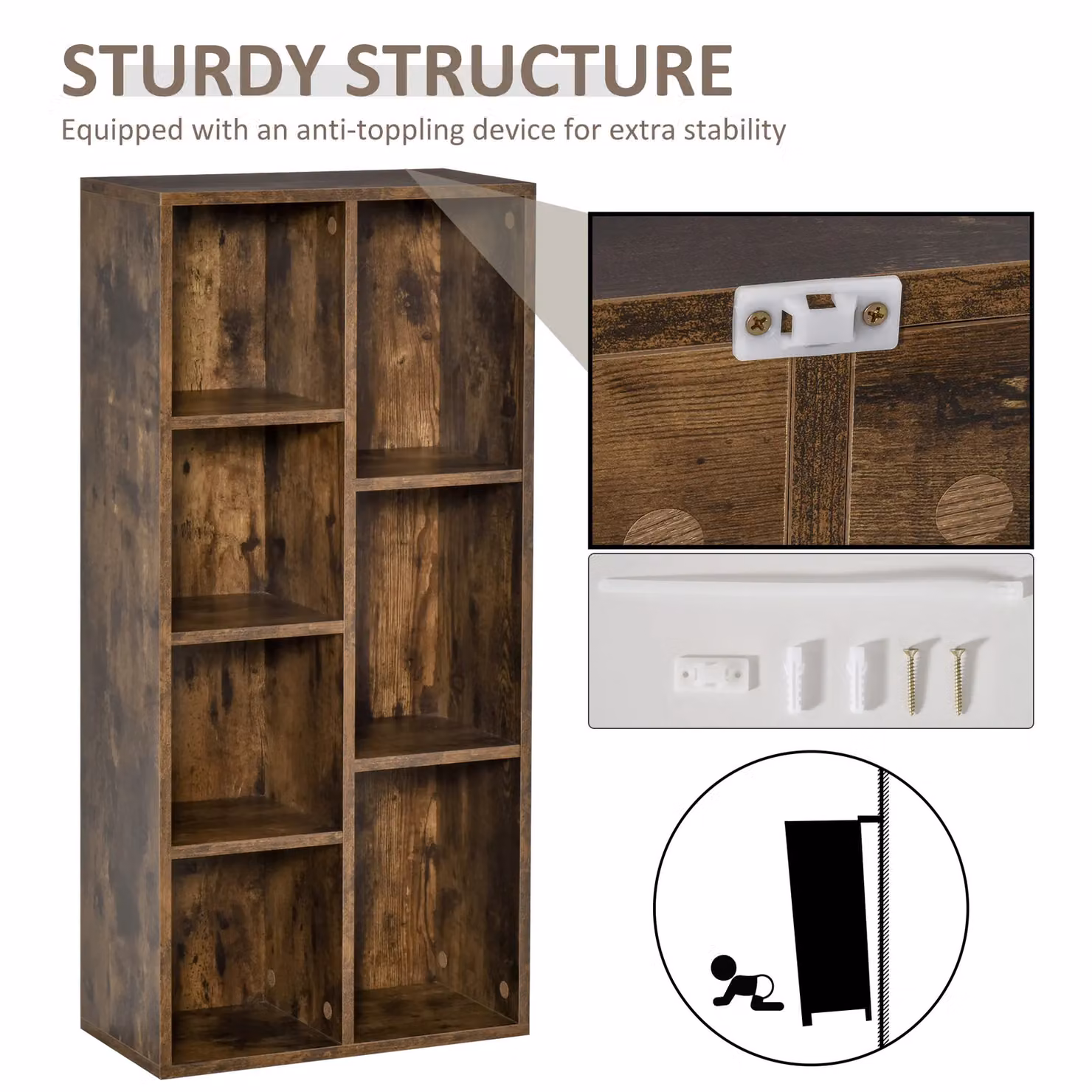 HOMCOM Modern Cube Bookshelf and Display Cabinet in Brown – 5