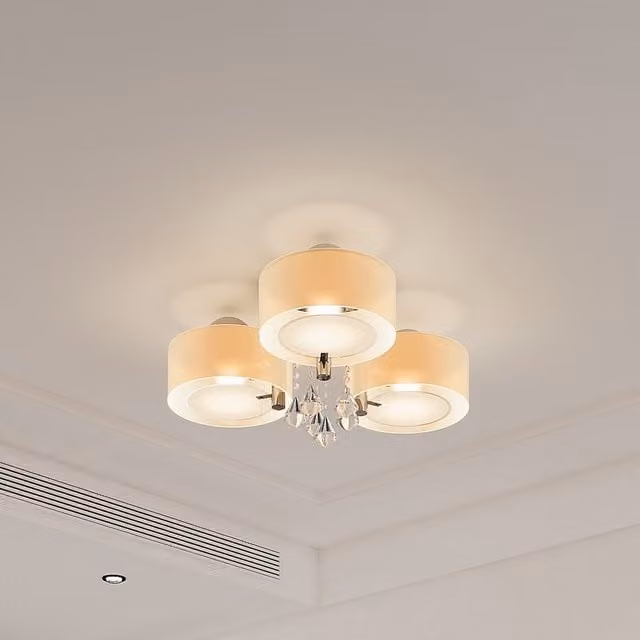 Komore Round Acrylic LED Semi Ceiling Light with Crystal Accent in White and Silver, Diameter: 30 cm