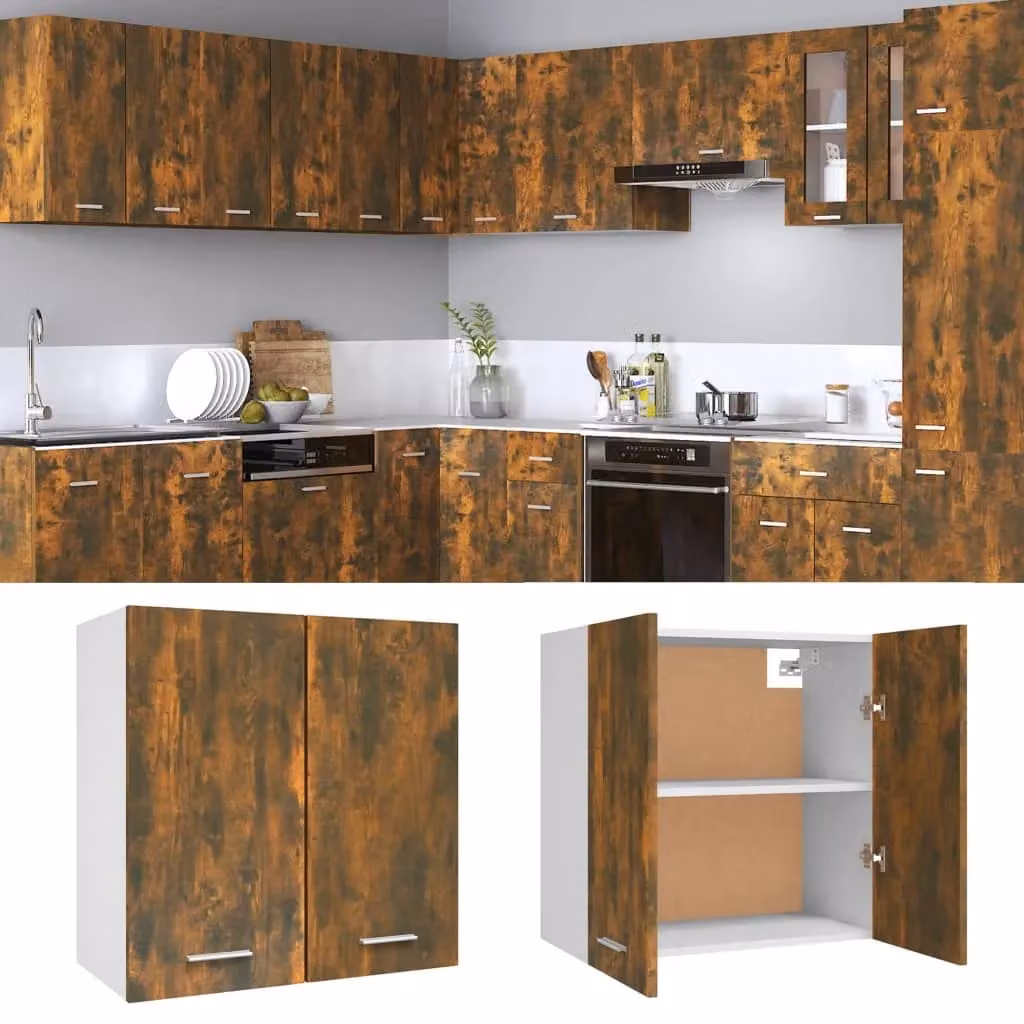Berkfield Home Smoked Oak Hanging Kitchen Wall Unit in Brown – 3