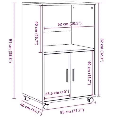 vidaXL Rolling Cabinet in Grey Sonoma, W/D/H: 55 x 40 x 91 cm – 3