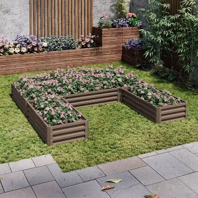 Lifeideas U-Shaped Metal Raised Flower Bed in Brown