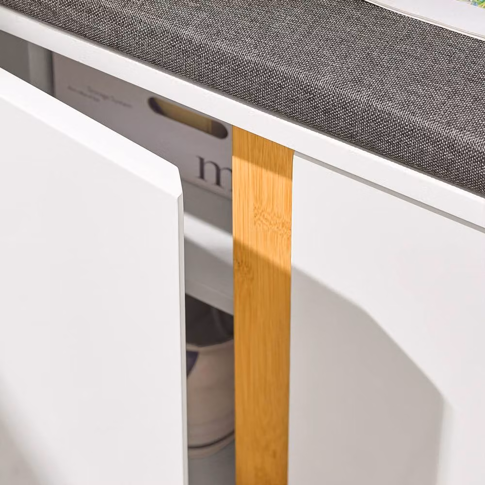 SoBuy White Entrance Bench with Shoe Rack and Bamboo Legs – 3