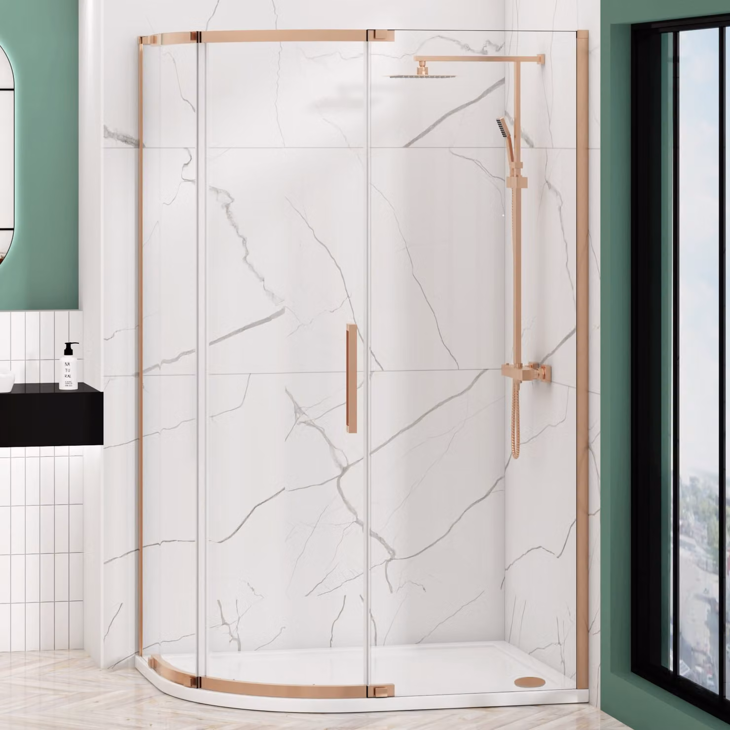 Royal Bathrooms Chelsea Single Door Offset Quadrant Shower Enclosure with LH Mineral Cast Stone Tray, Brushed Bronze, W: 120 cm, D: 80 cm, H: 195 cm