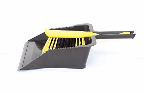 Charles Bentley Bulldozer Heavy Duty Dustpan and Brush Set with PVC Bristles and Rubber Lip, Black and Yellow, W: 44 cm, H: 28.5 cm – 2